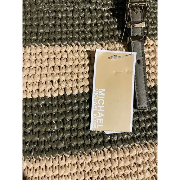 MICHAEL KORS $198  Quinn Large North South Woven Tote Safari Green - Picture 3 of 4